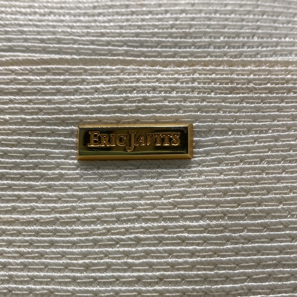 ERIC JAVITS Cream Woven/ Brown Leather Shoulder Bag - Picture 2 of 10